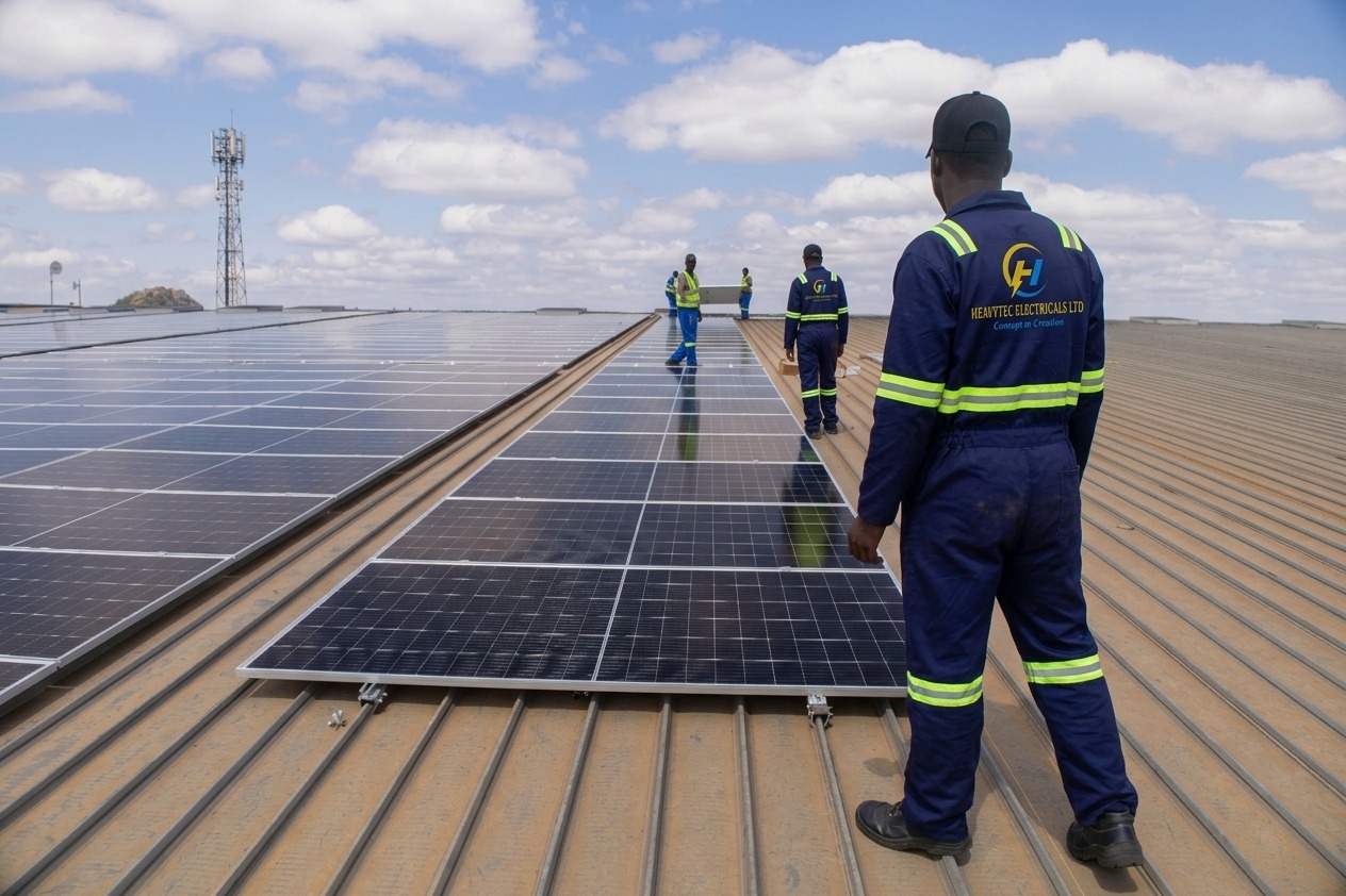Heavytec technician overseeing a rooftop solar installation
